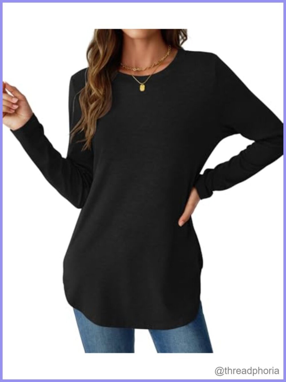 Women Long Sleeve Tunic Top Loose Fit Crew Neck Lightweight Tee
